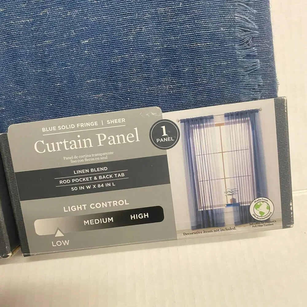 New Better Homes &Gardens Solid Fringe Single Rod Pocket Blue 2 Curtain Panels